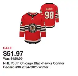 Dick's Sporting Goods NHL Youth Chicago Blackhawks Connor Bedard #98 2024-2025 Winter Classic Red Premier Jersey offer