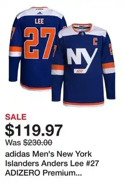 Dick's Sporting Goods adidas Men's New York Islanders Anders Lee #27 ADIZERO Premium Authentic Alternate Jersey offer