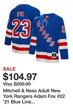 Dick's Sporting Goods Mitchell & Ness Adult New York Rangers Adam Fox #22 '21 Blue Line Jersey offer