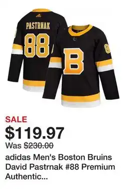 Dick's Sporting Goods adidas Men's Boston Bruins David Pastrnak #88 Premium Authentic Alternate Jersey offer