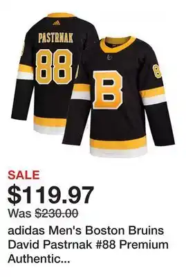 Dick's Sporting Goods adidas Men's Boston Bruins David Pastrnak #88 Premium Authentic Alternate Jersey offer