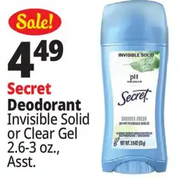 Ocean State Job Lot Secret Deodorant Invisible Solid or Clear Gel offer