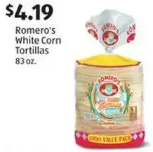 Aldi Romero's White Corn Tortillas offer