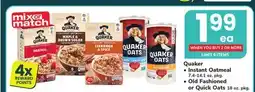 ACME Quaker Instant Oatmeal 7.4-14.1 oz. pkg., Old Fashioned or Quick Oats 18 oz. pkg offer