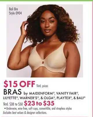 Boscov's BRAS by MAIDENFORM , VANITY FAIR , LILYETTE , WARNER'S , & OLGA , PLAYTEX , & BALI offer