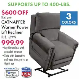 Boscov's CATNAPPER Warner Power Lift Recliner offer