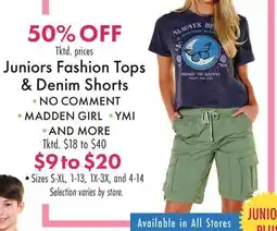 Boscov's Juniors Fashion Tops & Denim Shorts offer