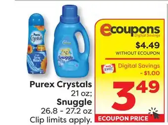 Weis Markets Purex Crystals 21 oz Snuggle 26.8-27.2 oz offer