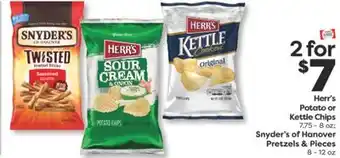 Weis Markets Herr's Potato or Kettle Chips 7.75-8 oz Snyder's of Hanover Pretzels & Pieces 8-12 oz offer