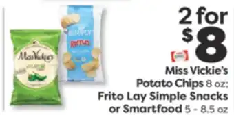 Weis Markets Miss Vickie's Potato Chips 8 oz Frito Lay Simple Snacks or Smartfood 5-8.5 oz offer