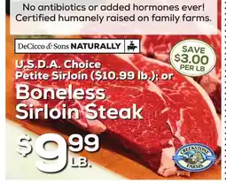 DeCicco & Sons Boneless Sirloin Steak offer