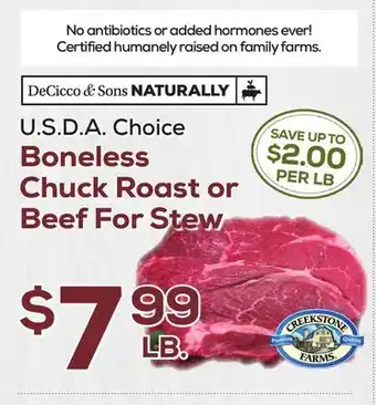 DeCicco & Sons Boneless Chuck Roast or Beef For Stew offer