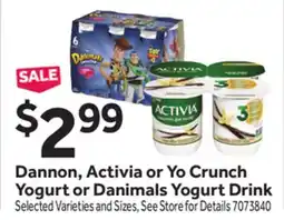 Stop&Shop Dannon, Activia or Yo Crunch Yogurt or Danimals Yogurt Drink offer