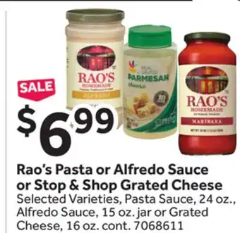 Stop&Shop Rao's Pasta or Alfredo Sauce or Stop & Shop Grated Cheese offer