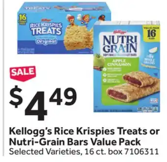 Stop&Shop Kellogg's Rice Krispies Treats or Nutri-Grain Bars Value Pack offer