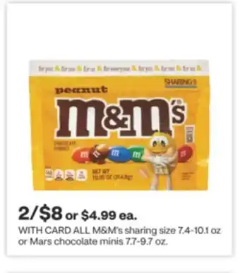 CVS ALL M & M's sharing size 7.4-10.1 oz or Mars chocolate minis 7.7-9.7 oz offer