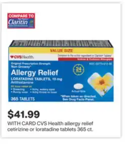 CVS CVS Health allergy relief cetirizine or loratadine tablets 365 ct offer