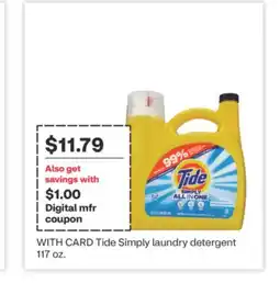 CVS Tide Simply laundry detergent 117 oz offer