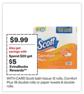 CVS Scott bath tissue 12 rolls, Comfort Plus 18 double rolls or paper towels 6 double rolls offer