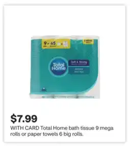 CVS Total Home bath tissue 9 mega rolls or paper towels 6 big rolls offer