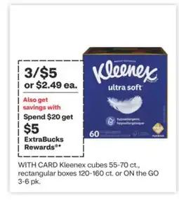 CVS Kleenex cubes 55-70 ct., rectangular boxes 120-160 ct. or ON the GO 3-6 pk offer