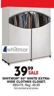 Blain's Farm & Fleet WHITMOR 60 WHITE EXTRA- WIDE CLOTHES CLOSET offer