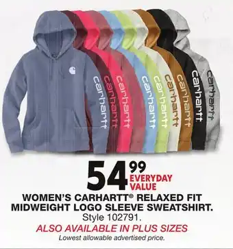 Blain's Farm & Fleet WOMEN'S CARHARTT RELAXED FIT MIDWEIGHT LOGO SLEEVE SWEATSHIRT offer