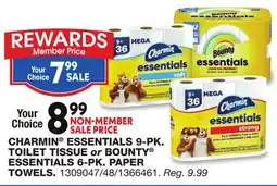 Blain's Farm & Fleet CHARMIN ESSENTIALS 9-PK. TOILET TISSUE or BOUNTY ESSENTIALS 6-PK. PAPER TOWELS offer