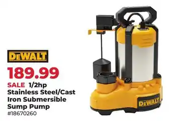 Runnings 1/2hp Stainless Steel/Cast Iron Submersible Sump Pump offer