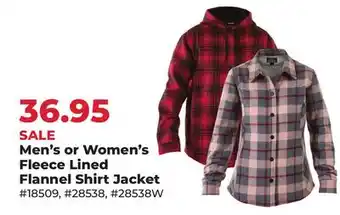 Runnings Men's or Women's Fleece Lined Flannel Shirt Jacket offer