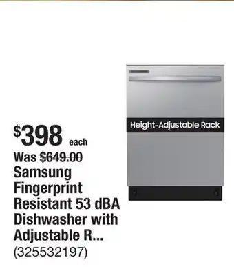 The Home Depot Samsung Fingerprint Resistant 53 dBA Dishwasher with Adjustable Rack in Stainless Steel offer