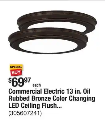 The Home Depot Commercial Electric 13 in. Oil Rubbed Bronze Color Changing LED Ceiling Flush Mount (2-Pack) offer