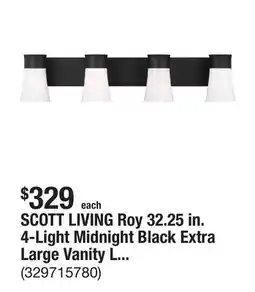 The Home Depot SCOTT LIVING Roy 32.25 in. 4-Light Midnight Black Extra Large Vanity Light with Milk Glass Shades offer