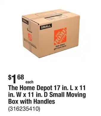 The Home Depot The Home Depot 17 in. L x 11 in. W x 11 in. D Small Moving Box with Handles offer