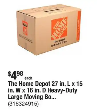 The Home Depot The Home Depot 27 in. L x 15 in. W x 16 in. D Heavy-Duty Large Moving Box with Handles offer