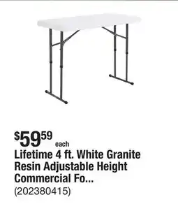 The Home Depot Lifetime 4 ft. White Granite Resin Adjustable Height Commercial Folding Table offer