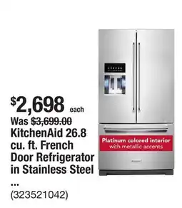 The Home Depot KitchenAid 26.8 cu. ft. French Door Refrigerator in Stainless Steel with PrintShield Finish offer