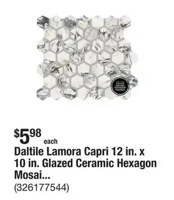 The Home Depot Daltile Lamora Capri 12 in. x 10 in. Glazed Ceramic Hexagon Mosaic Tile (0.81 sq. ft./each) offer