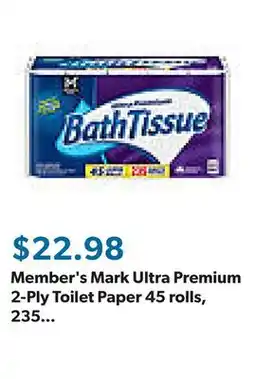 Sam's Club Member's Mark Ultra Premium 2-Ply Toilet Paper 45 rolls, 235 sheets/roll offer