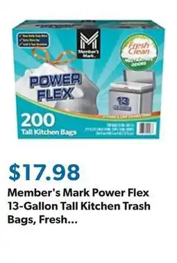 Sam's Club Member's Mark Power Flex 13-Gallon Tall Kitchen Trash Bags, Fresh Scent, 200 ct offer