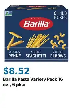 Sam's Club Barilla Pasta Variety Pack 16 oz., 6 pk.v offer