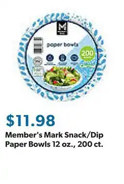 Sam's Club Member's Mark Snack/Dip Paper Bowls 12 oz., 200 ct offer