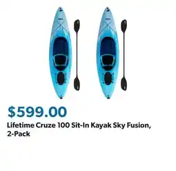 Sam's Club Lifetime Cruze 100 Sit-In Kayak Sky Fusion, 2-Pack offer