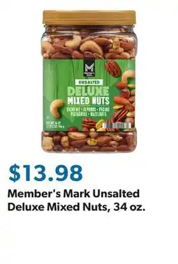 Sam's Club Member's Mark Unsalted Deluxe Mixed Nuts, 34 oz offer