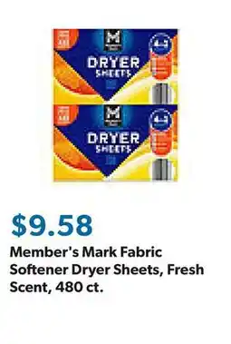 Sam's Club Member's Mark Fabric Softener Dryer Sheets, Fresh Scent, 480 ct offer