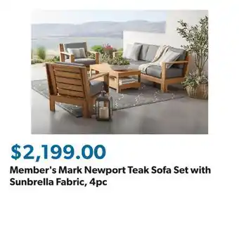 Sam's Club Member's Mark Newport Teak Sofa Set with Sunbrella Fabric, 4pc offer