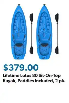 Sam's Club Lifetime Lotus 80 Sit-On-Top Kayak, Paddles Included, 2 pk offer