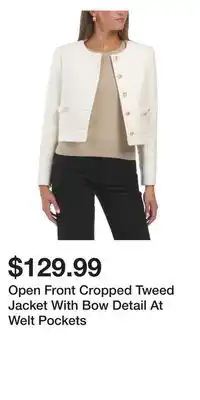 TJ Maxx Open Front Cropped Tweed Jacket With Bow Detail At Welt Pockets offer