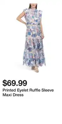 TJ Maxx Printed Eyelet Ruffle Sleeve Maxi Dress offer