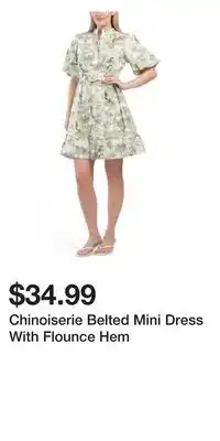 TJ Maxx Chinoiserie Belted Mini Dress With Flounce Hem offer